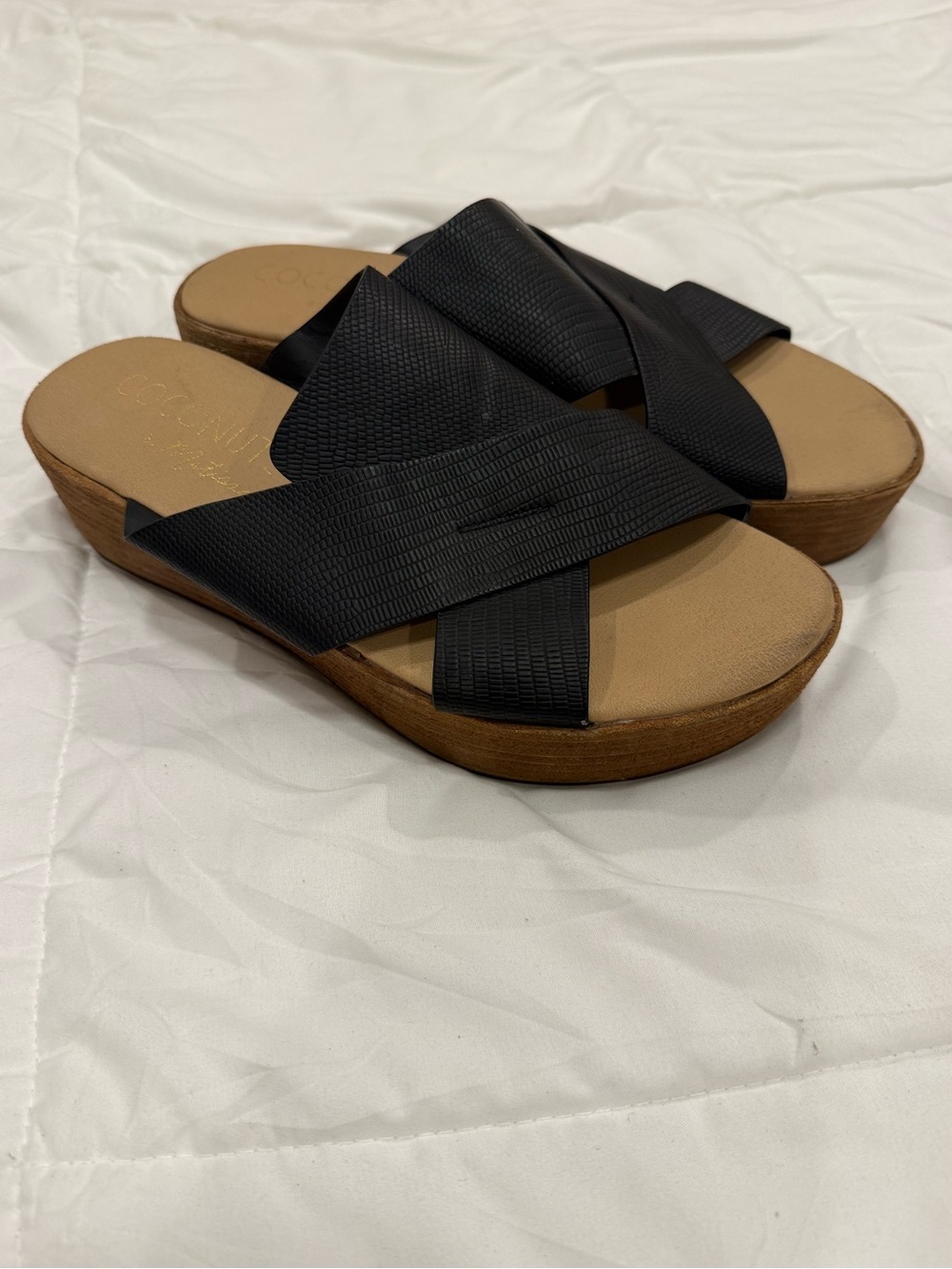 Coconuts by Matisse Black Criss-Cross Wedge Slide Sandals - Size 9